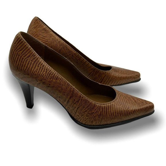 Franco Sarto brown leather upper streak snake print stiletto high heel size  6.5 - Picture 1 of 8